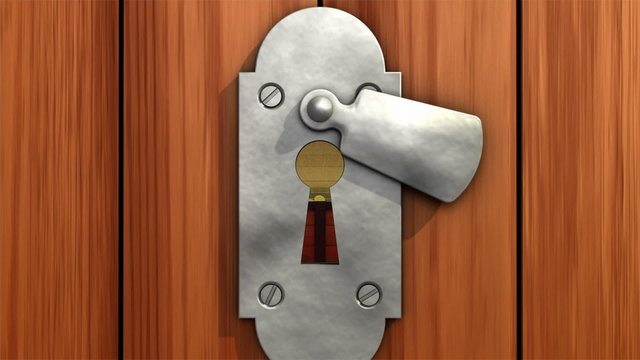 Treasure in keyhole. 3D animation.