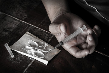 Overdose drug, social addiction, drug, heroin - obrazy, fototapety, plakaty