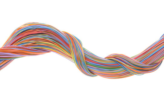 Swirl of computer network cables isolated on white background 