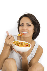 Attractive woman having breakfast