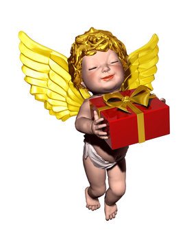 little cherub angel with gift