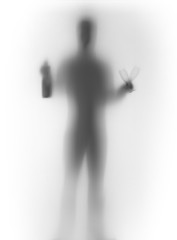 Human male body silhouette, with bottle and glasses