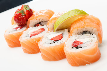 tasty sushi with strawberry