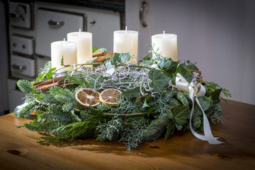 Advent wreath with white candles