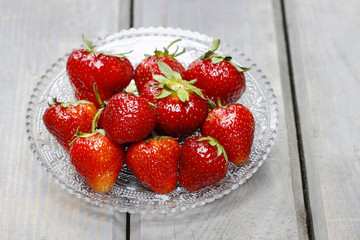 Strawberries on wooden table
