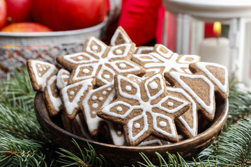 Bowl of gingerbread cookies. Christmas mood