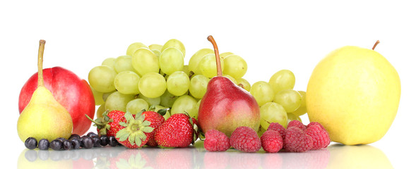 Obraz na płótnie Canvas Mix of ripe sweet fruits and berries isolated on white
