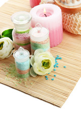 Aromatic salts in glass bottles and spa treatment,