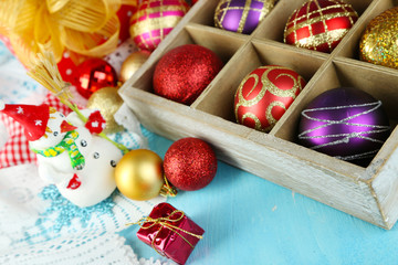 Beautiful Christmas composition with Christmas toys close-up