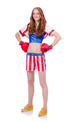 Woman boxer in uniform with US symbols
