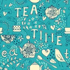 Wall murals Tea Seamless pattern - Tea Time