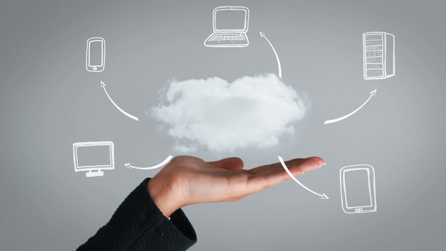 Hand presenting cloud and business plan