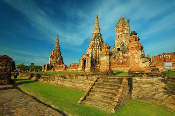 Acient temple Ayutthaya Thailand, Wat Chaiwatthanaram - obrazy, fototapety, plakaty
