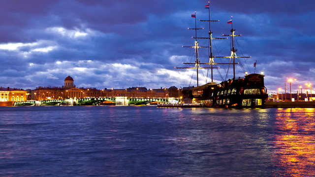Sailing ship. St. Petersburg. Russia. Time-lapse