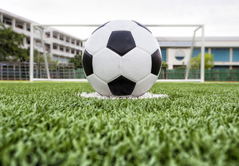 Soccer ball on the green field