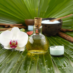 Obraz na płótnie Canvas spa supplies with orchid .image of tropical spa