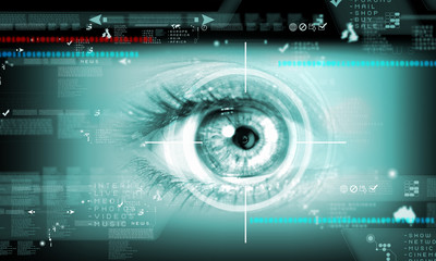 Digital image of woman's eye. Security concept