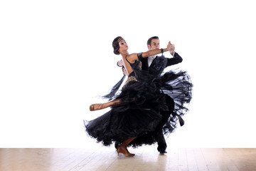 Latino dancers in ballroom isolated on white