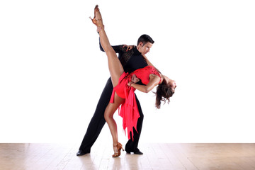 Latino dancers in ballroom isolated on white