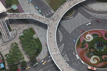 Aerial view of the crossroads in Shanghai, China