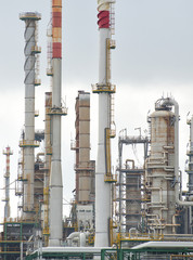 Oil refinery plant with lot of pipes.