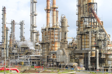 Oil refinery plant with lot of pipes.