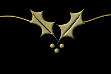Obraz premium Christmas card in gold and black, holly
