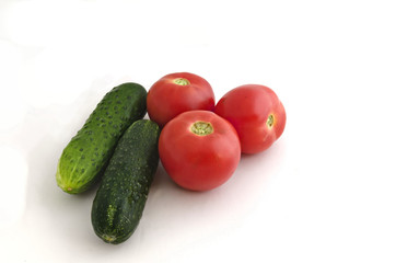 Fresh ripe red tomato and cucumber