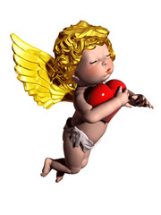 little Cupid angel embracing a love heart