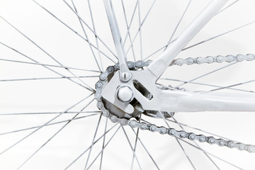 Close-up fragment of white vintage bicycle wheel