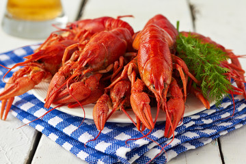 Boiled crayfish and beer