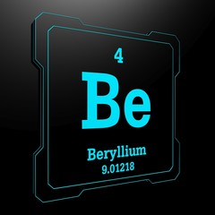 Beryllium - element from periodic table on black button