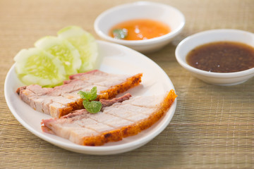 Siu Yuk - Chinese roasted pork served with soy and hoisin sauce.