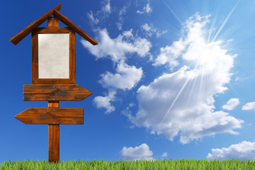 Double Directional Wooden Signs on Blue Sky