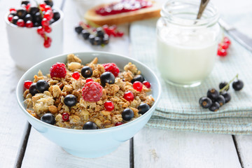 Muesli with berries and milk