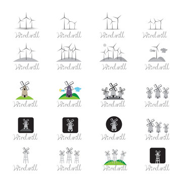 Windmill Icons Set - Isolated On White Background