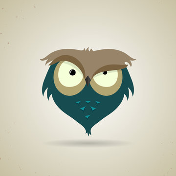 Cute little blue and grey cartoon owl
