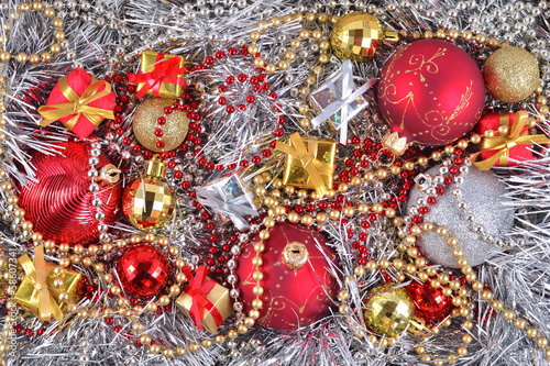 Golden Silver And Red Christmas Decorations Stock Photo