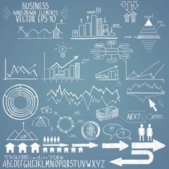 set of hand drawn business finance elements vector illustration.