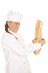 woman chef bread tear