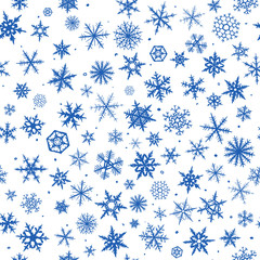 Seamless  pattern from snowflakes on white background.