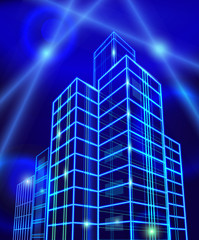 Neon city building. Vector illustration.