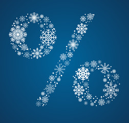 Percent sign vector font frosty snowflakes