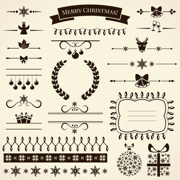 Collection of christmas design elements. Vector illustration.