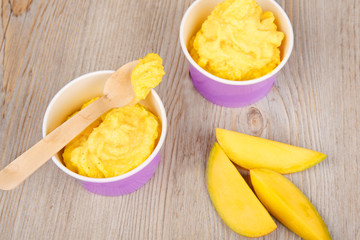 Frozen creamy ice yoghurt  with fresh mango
