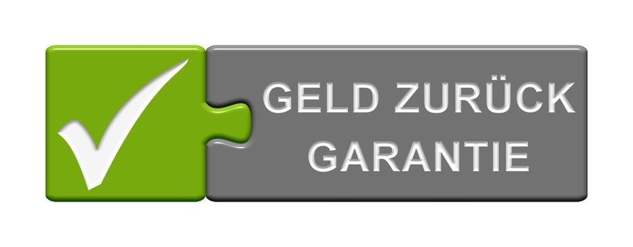 Puzzle-Button grün grau: Geld-Zurück-Garantie