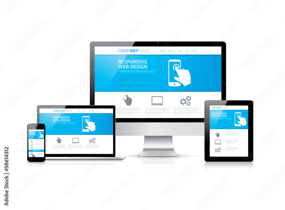 Poster web design in modern electronic devices. responsive and clean.