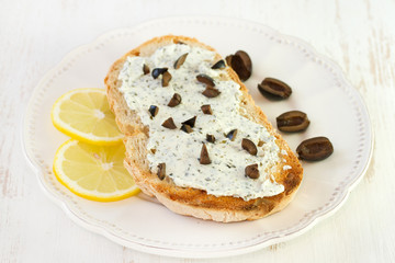 toast with cheese and olives