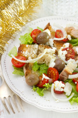 vegetable salad on white plate with fork