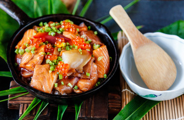 Japanese Rice with Salmon and Tobiko.